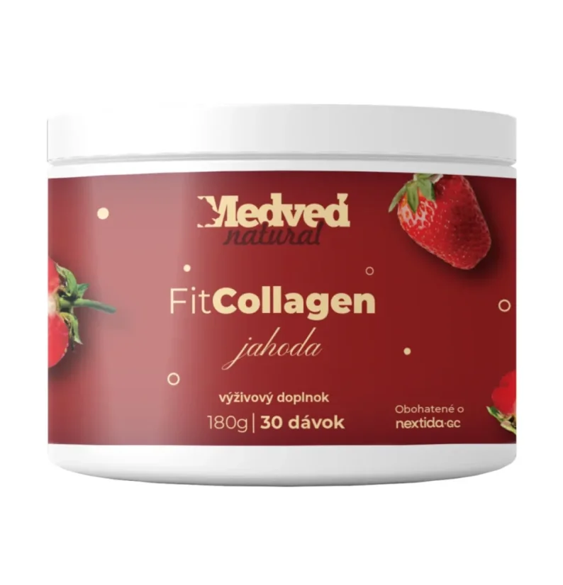 Medveď Natural FitCollagen jahoda, kolagenový prášek s Nextida GC, podpora sytosti, metabolismu a kontroly hmotnosti