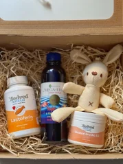 Detský darčekový balíček s Lactoferrinom, Omega-3 HP+D a probiotikami Šťastné bruško na podporu imunity a trávenia