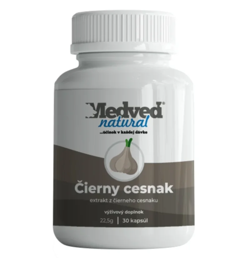 Medveď Natural Čierny cesnak – výživový doplnok s extraktom z čierneho cesnaku na podporu imunity, srdca a ciev