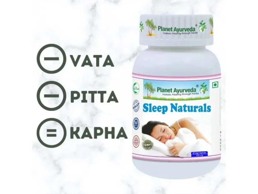 Planet Ayurveda Sleep Naturals s ajurvédskym znázornením dóš Vata, Pitta a Kapha