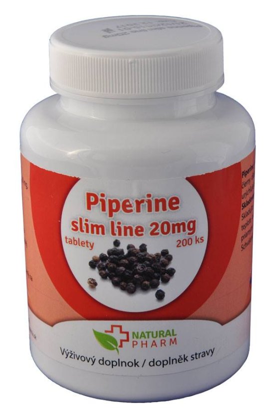 Piperine slim line 20 mg – doplněk stravy Natural Pharm s obsahem 200 tablet pro podporu metabolismu a spalování tuků