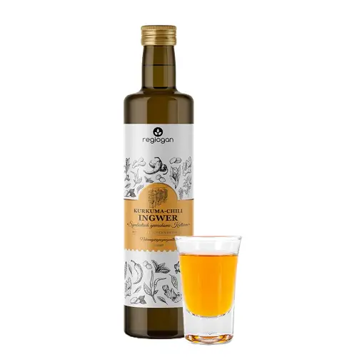 Regiogan Kurkuma-Chilli Ingwer 500 ml fermentovaný nápoj se zázvorem, kurkumou a chilli pro podporu imunity, trávení a prohřátí organismu Regiogan Kurkuma-Chilli Ingwer 500 ml fermentovaný nápoj se zázvorem, kurkumou a chilli pro podporu imunity, trávení a prohřátí organismu