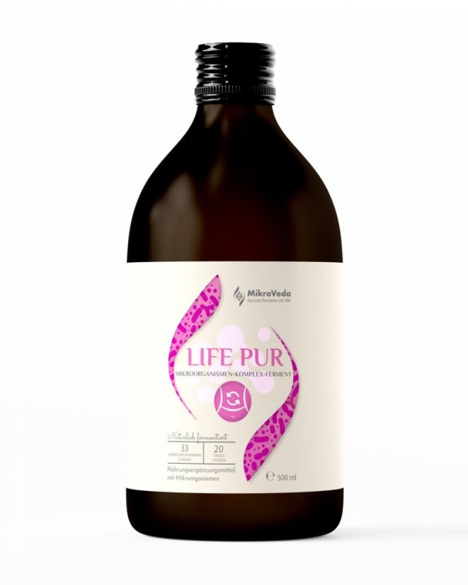 MikroVeda Life Pur 500 ml, fermentovaný komplex 33 kmeňov mikroorganizmov pre črevnú mikroflóru