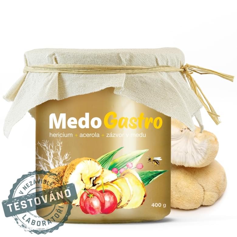 MedoGastro – med s Hericiem, acerolou a zázvorem pro podporu trávení, testováno v nezávislé laboratoři