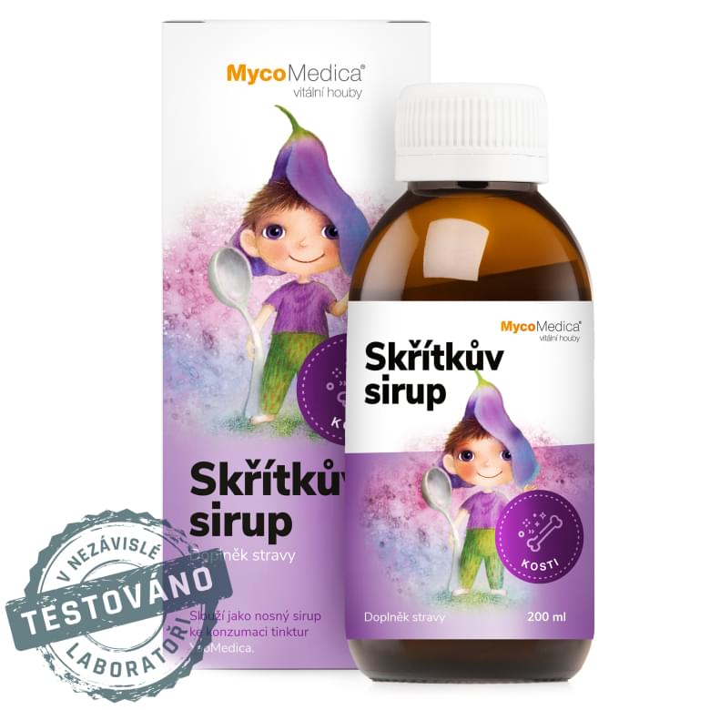 Výživový doplnok Škriatkov sirup od MycoMedica, 200 ml, na podporu kostí, testované v nezávislom laboratóriu