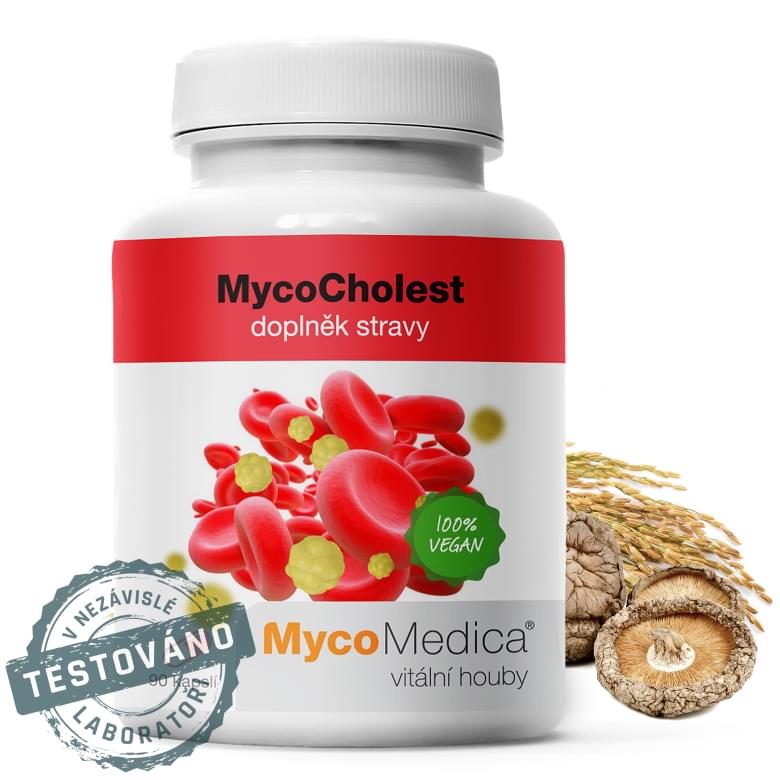 Doplněk stravy MycoCholest od MycoMedica, 100% VEGAN, testováno v nezávislé laboratoři, na podporu zdravé hladiny cholesterolu