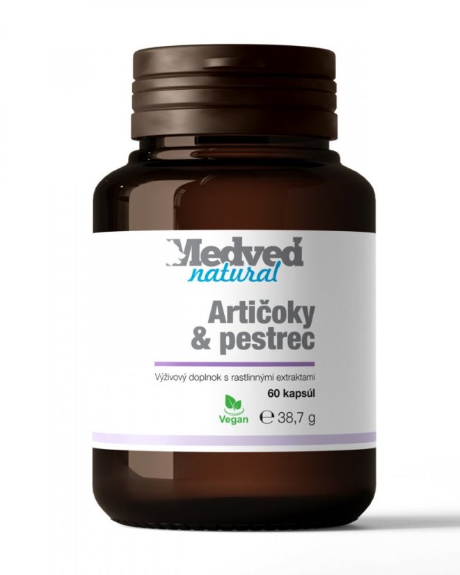 Medveď Natural Artyčoky & ostropestřec, doplněk stravy s rostlinnými extrakty na podporu jater a trávení 60 kapslí Medveď Natural Artyčoky & ostropestřec, doplněk stravy s rostlinnými extrakty na podporu jater a trávení 60 kapslí