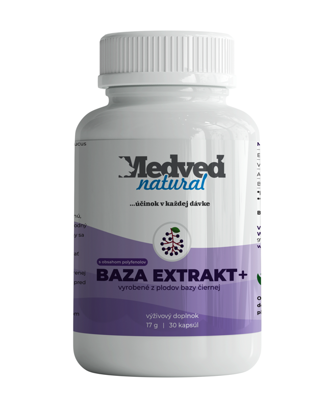 Baza Extrakt+ Medveď Natural 30 kapsúl s extraktom z bazy čiernej a polyfenolmi na imunitu a ochranu buniek