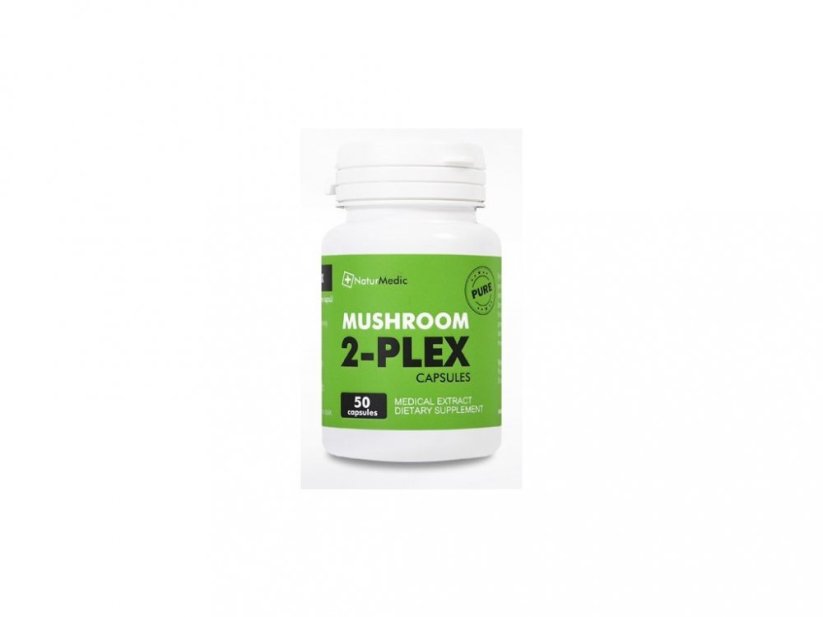 NaturMedic MUSHROOM 2-PLEX - extrakt huby Reishi a Chaga 50 kapsúl