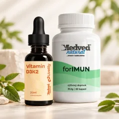 Výhodný balíček Medveď natural Vitamín D3K2 + forIMUN – kapky s vitamínem D3 a K2 a kapsle forIMUN