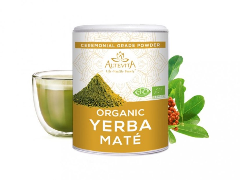 Organic Yerba Maté Altevita prášek ceremoniální kvality z listů cesmíny paraguayské pro energii, soustředění a podporu metabolismu Organic Yerba Maté Altevita prášek ceremoniální kvality z listů cesmíny paraguayské pro energii, soustředění a podporu metabolismu