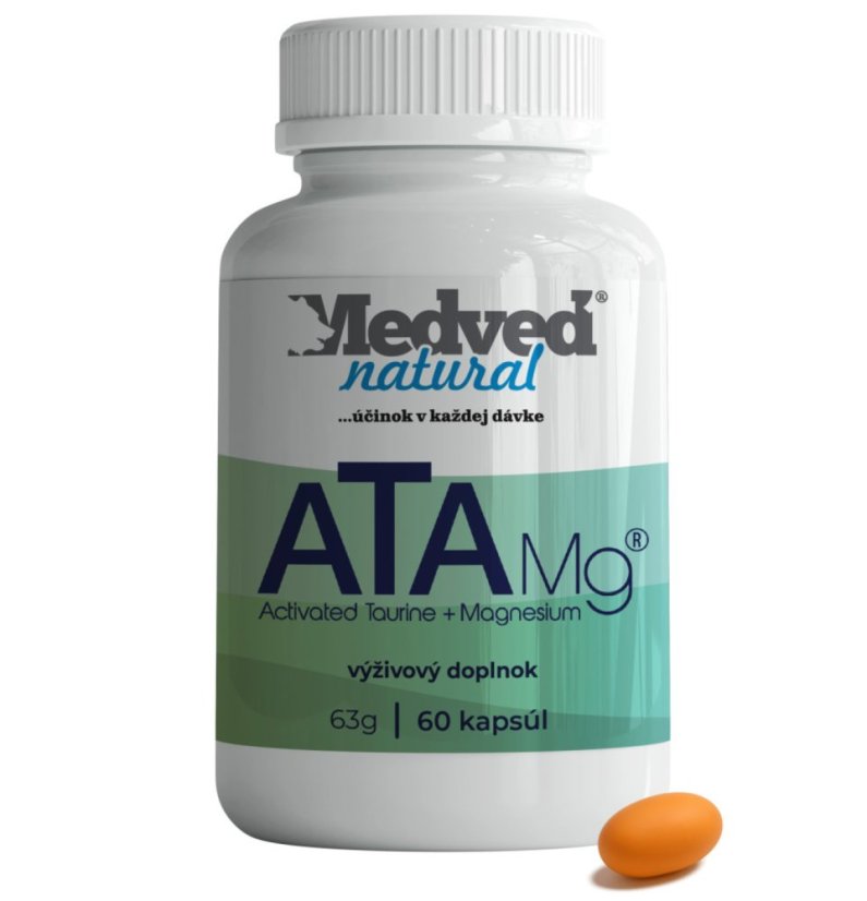 ATA Mg Medveď natural – doplněk stravy s taurinem a hořčíkem proti migrénám, únavě a bolestem hlavy v kapslích