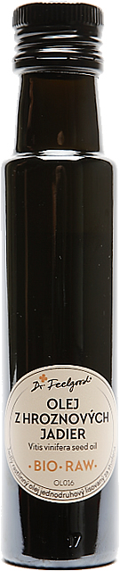 Olej z hroznových jadier Dr. Feelgood – 100 % BIO RAW olej z jadier Vitis vinifera lisovaný za studena, bohatý na antioxidanty, podporuje pokožku