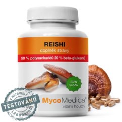 Reishi MycoMedica – doplnok výživy s extraktom z huby Reishi s obsahom 50 % polysacharidov a 20 % beta-glukánov na imunitu, vitalitu a dlhý život