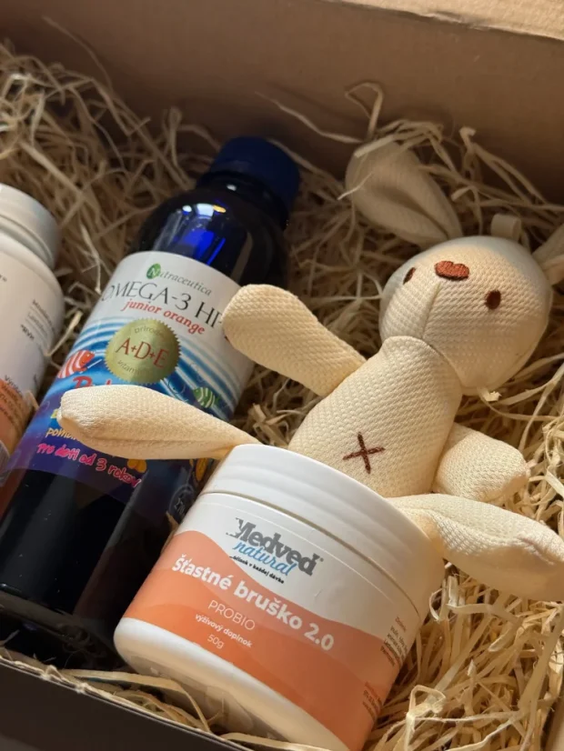 Dětský dárkový balíček s Lactoferrinem, Omega-3 HP+D a probiotiky Šťastné bříško pro podporu imunity a trávení