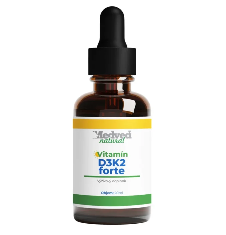 Medveď Natural D3K2 Forte kvapky 20 ml, vitamín D3 a K2 pre imunitu a kosti Medveď Natural D3K2 Forte kvapky 20 ml, vitamín D3 a K2 pre imunitu a kosti