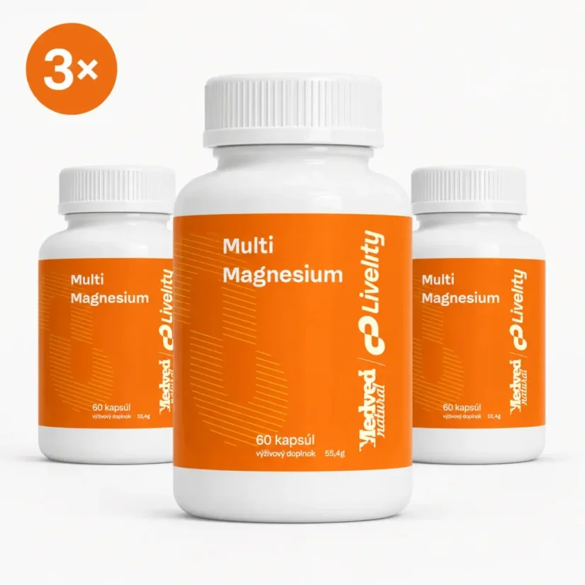 Medveď Natural Magnesium multi trojbalení 3×60 kapslí se 7 formami hořčíku