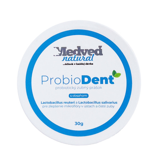 Medveď Natural ProbioDent – probiotický zubní prášek s Lactobacillus reuteri a salivarius pro ústní mikroflóru a čisté zuby
