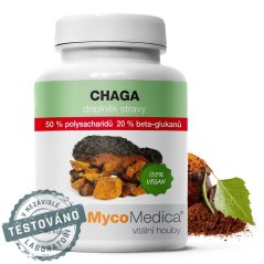 Chaga MycoMedica – extrakt z čagy s obsahem 50 % polysacharidů a 20 % beta-glukanů pro podporu imunity a vitality