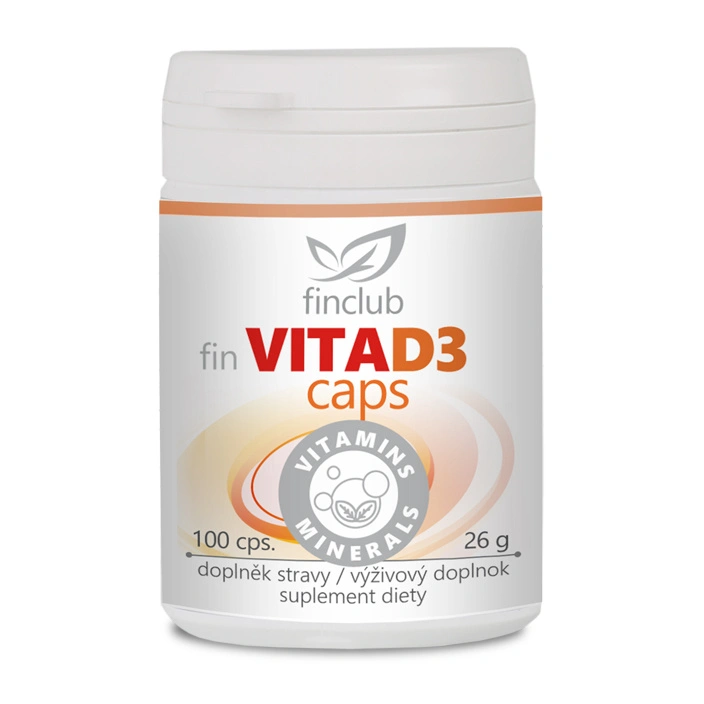 Finclub VitaD3caps vitamín D3 kapsuly 100 cps na podporu imunity a zdravých kostí Finclub VitaD3caps vitamín D3 kapsuly 100 cps na podporu imunity a zdravých kostí