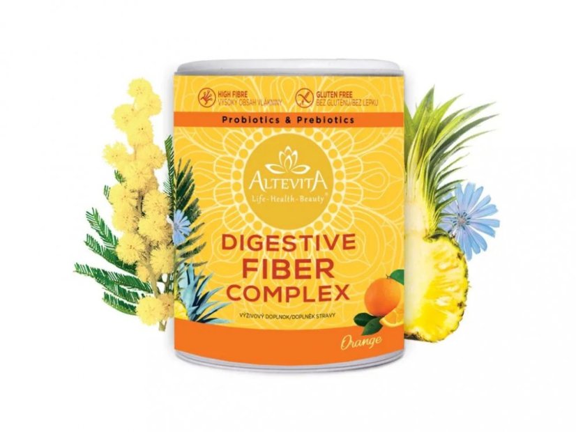 Digestive Fiber Complex Altevita s příchutí pomeranče, vláknina s probiotiky a prebiotiky pro podporu trávení, střevní rovnováhy a detoxikace