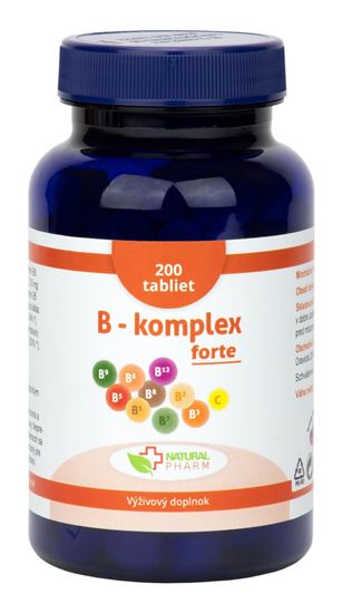 Natural Pharm B-komplex forte – 200 tabliet s vitamínmi skupiny B a vitamínom C pre energiu, nervy a imunitu
