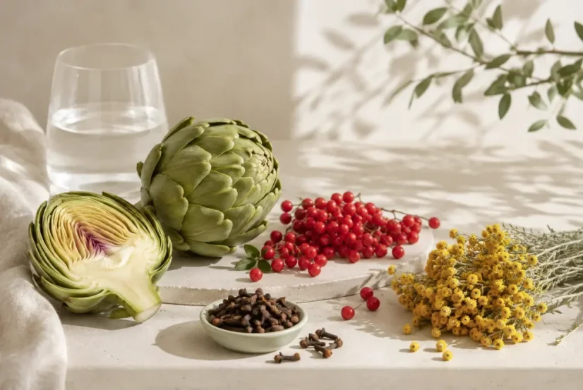 Artičoka, schizandra, klinčekovec a slamienka v zložení ORIN DETOX