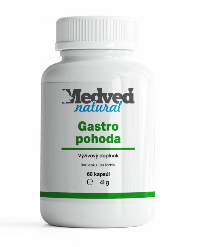 Medveď Natural Gastro pohoda výživový doplnok na trávenie 60 kapsúl bez lepku a farbív Medveď Natural Gastro pohoda výživový doplnok na trávenie 60 kapsúl bez lepku a farbív