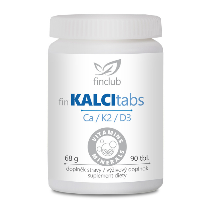Finclub fin Kalcitabs – doplněk stravy s vápníkem, vitamínem K2 a D3 pro zdravé kosti, zuby a imunitní systém