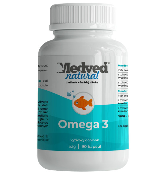 Medveď natural Omega-3 – výživový doplnok z rybieho oleja, 90 kapsúl, 62g
