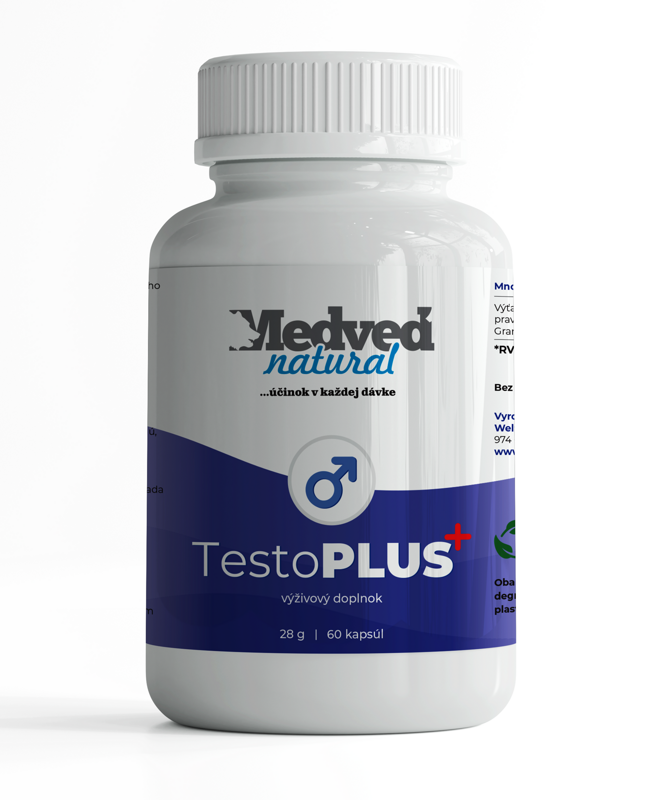 TestoPLUS+ Medveď Natural 60 kapsúl s extraktmi kakaovníka a granatovníka na podporu testosterónu, vitality a mužskej výkonnosti