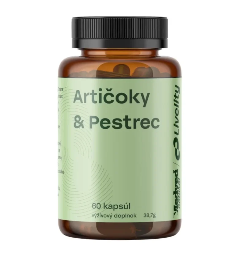 Medveď Natural Artyčoky & ostropestřec, doplněk stravy s rostlinnými extrakty na podporu jater a trávení 60 kapslí