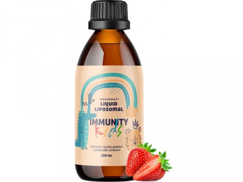 Brainmax Liquid Liposomal Immunity Kids – lipozomálny doplnok výživy pre deti s príchuťou jahody a s vitamínmi na imunitu