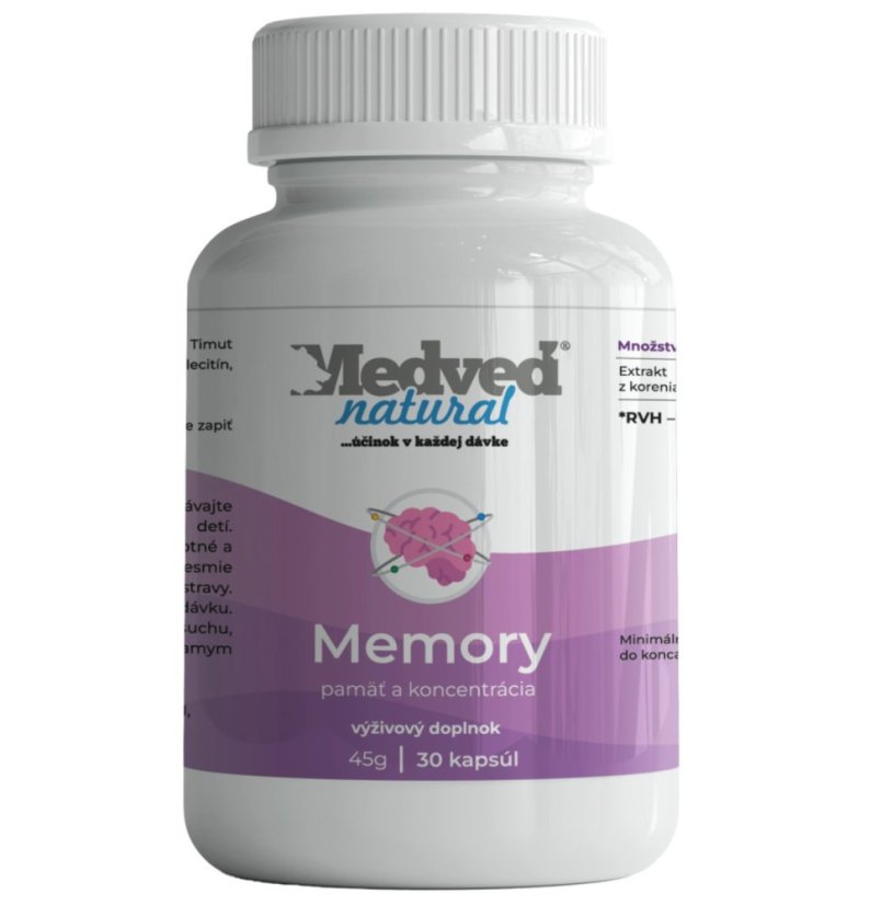 Doplněk stravy Medveď Natural Memory – podpora paměti a koncentrace, 30 kapslí