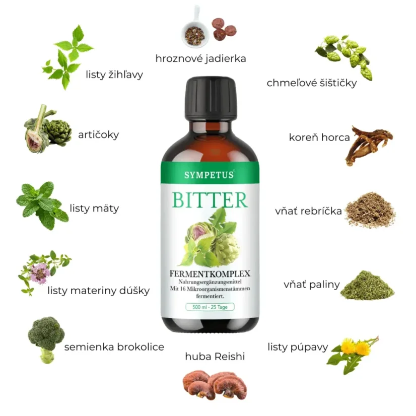 Sympetus Bitter fermentkomplex s Reishi, kopřivou, artyčoky a hořkými bylinami pro trávení