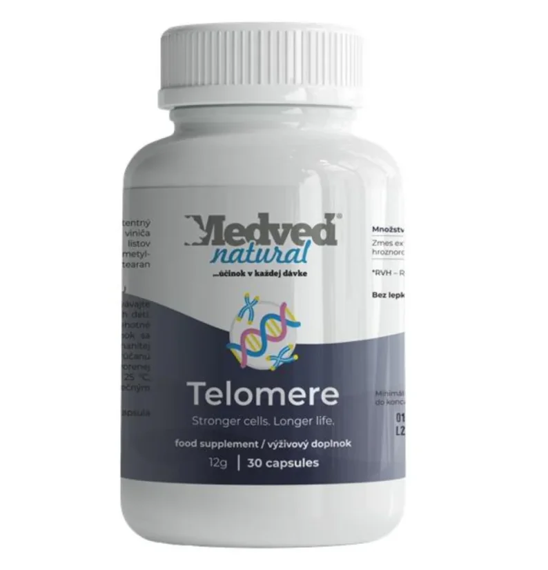 Medveď Natural Telomere 30 kapsúl – polyfenoly z viniča a olivových listov pre antioxidačnú ochranu buniek