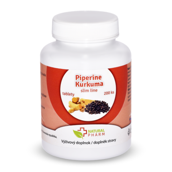 Piperin Kurkuma Slim Line – doplněk stravy s kurkumou a černým pepřem pro trávení a spalování tuků, 200 tablet