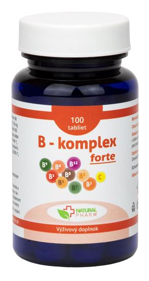 Natural Pharm B-komplex forte – 100 tabliet s kompletným spektrom vitamínov skupiny B a vitamínom C na podporu energie a nervov