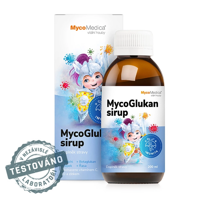 MycoGlukan sirup 200 ml s Reishi, betaglukanem, vitaminem C, D3 a zinkem – podpora imunity dětí