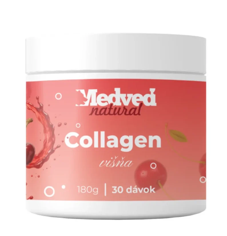 Medveď Natural Collagen višňa – hydrolyzovaný kolagén v prášku s príchuťou višne, 180g, 30 dávok