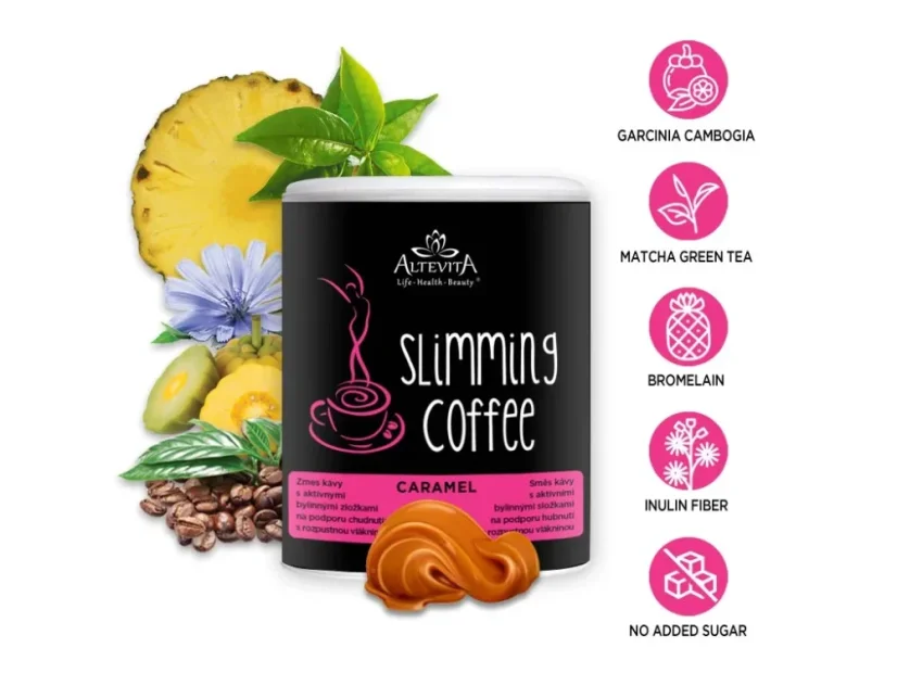 Altevita Slimming Coffee Caramel – káva na podporu chudnutia s garciniou, matchou, inulínom a bromelaínom a bez pridaného cukru