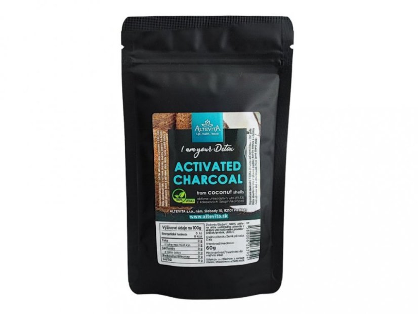 Aktivní uhlí Altevita 60 g v prášku z kokosových skořápek pro detoxikaci, vázání toxinů a podporu trávení