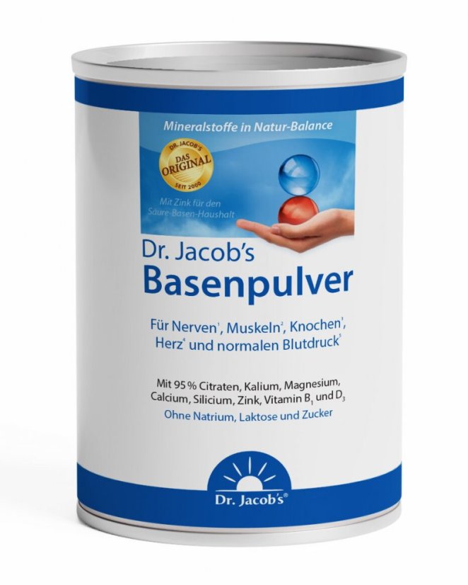 Dr. Jacob’s Basenpulver, zásadotvorný minerální prášek pro nervy, svaly, kosti, srdce a normální krevní tlak