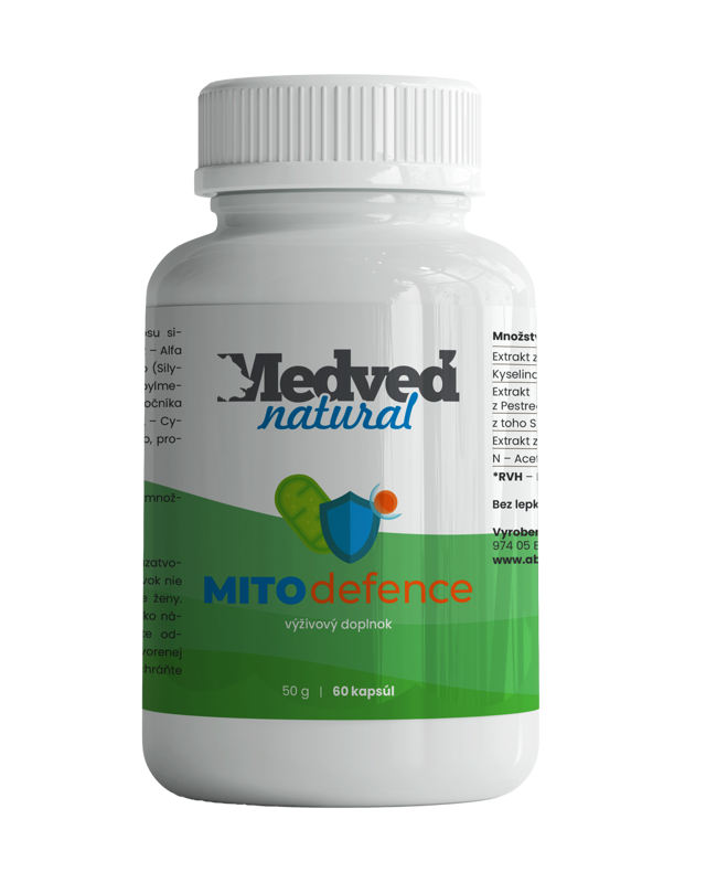 MITOdefence Medveď Natural 60 kapslí s extraktem z ostropestřce, kyselinou alfa-lipoovou a NAC pro podporu mitochondrií a detoxikaci