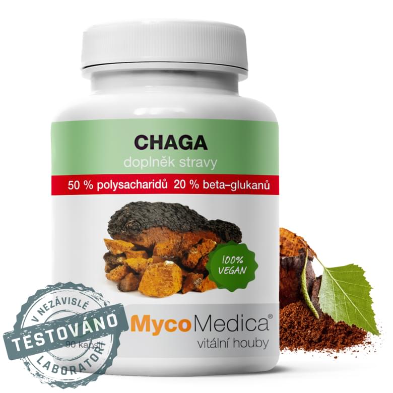Chaga MycoMedica – extrakt z čagy s obsahom 50 % polysacharidov a 20 % beta-glukánov na podporu imunity a vitality