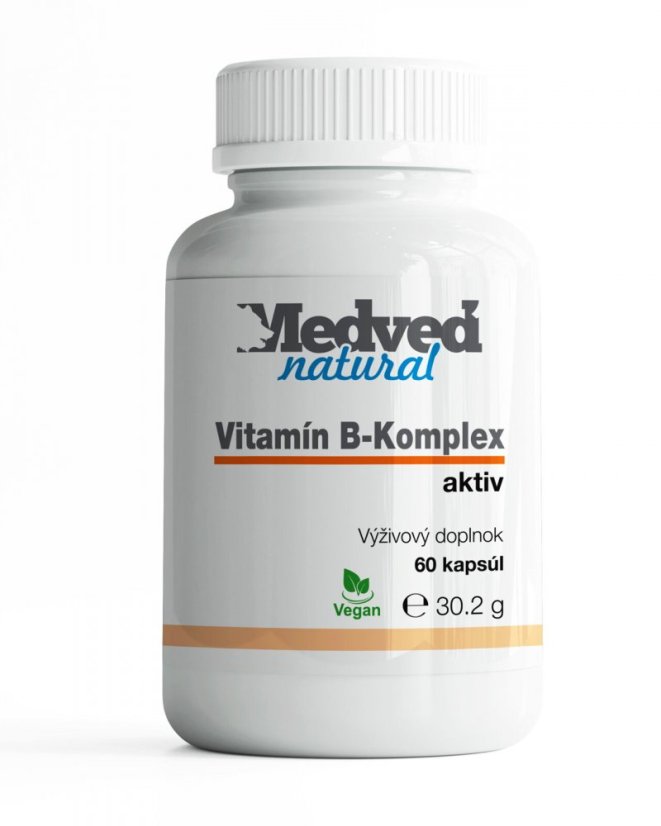 Medveď Natural Vitamín B-Komplex aktiv, výživový doplnok na podporu energie, nervov a imunity 60 kapsúl