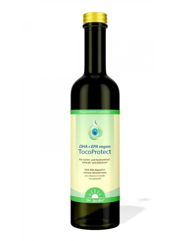 Dr. Jacob’s TocoProtect DHA + EPA vegan, olej s omega-3 z rias a vitamínom E na podporu mozgu, srdca a zraku Dr. Jacob’s TocoProtect DHA + EPA vegan, olej s omega-3 z rias a vitamínom E na podporu mozgu, srdca a zraku
