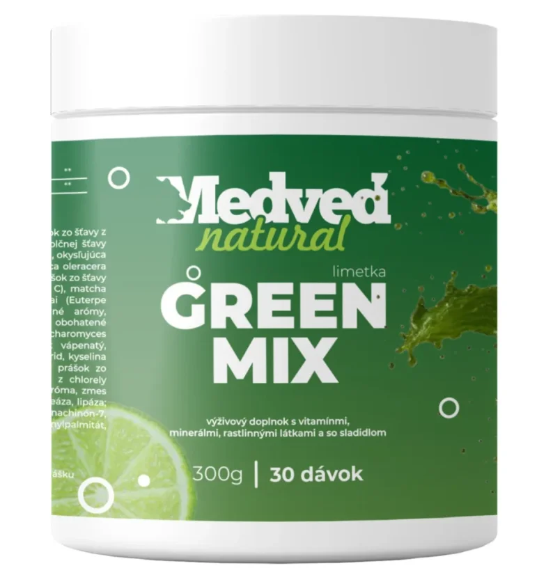 Medveď Natural Green Mix limetka 300 g – zelený mix superpotravin s vitamíny, minerály a rostlinnými složkami