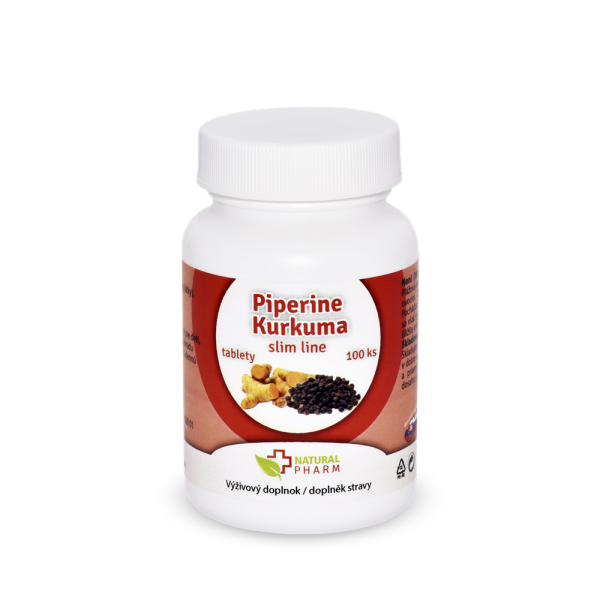 Piperin Kurkuma Slim Line – doplněk stravy s kurkumou a černým pepřem na podporu trávení a spalování tuků, 100 tablet